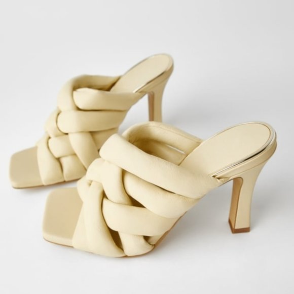 Zara Shoes - Zara Padded Woven Slip On Square Toe High Heel Shoes Beige Size EU 41/US 10